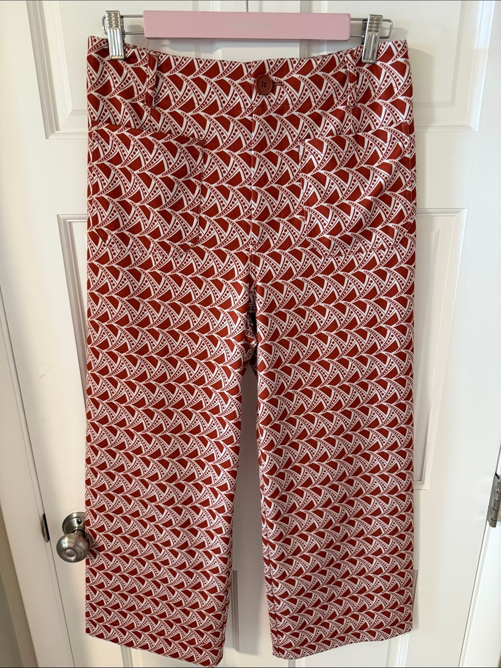 Jones New York Geometric Ponte Cropped Straight Leg Pants - Rust/White Size 8